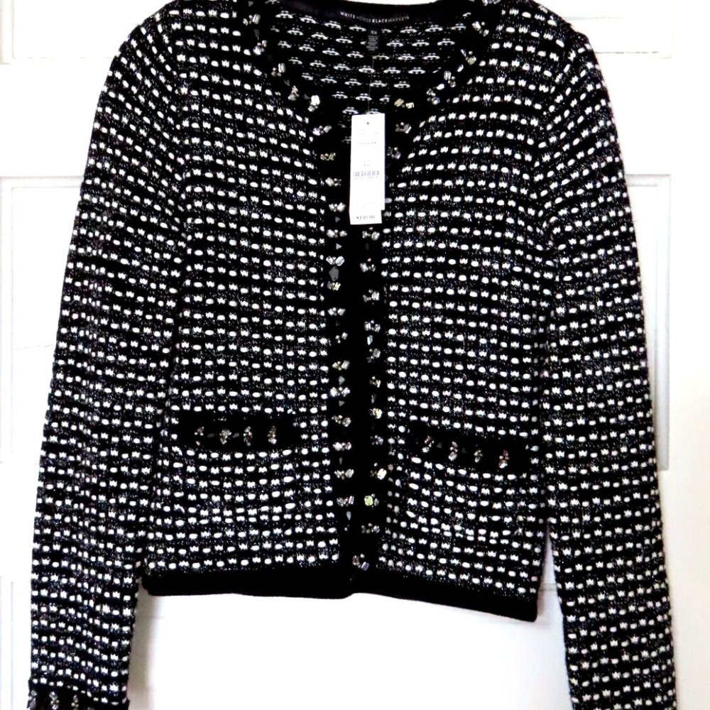 White House Black Market Blazer  Black Ecru Jacket Women's Size XS NEW w/tag